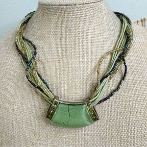 Bohemian Olive Green Beaded Necklace 90’s Y2K Revival 19 inch